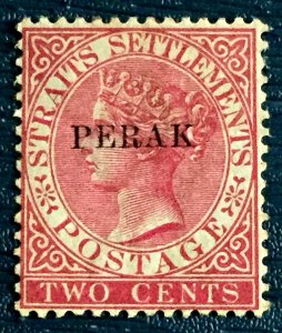 MALAYA 1890 PERAK opt Straits Settlements QV 2c Bright Rose MLH SG#22 M3183