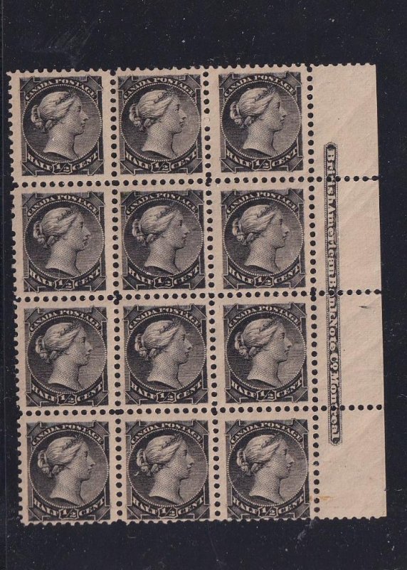 CANADA # 34 VF-MNH BLOCK OF 12 HAS BRITISH AMERICAN BANKNOTE ON ONE SIDE