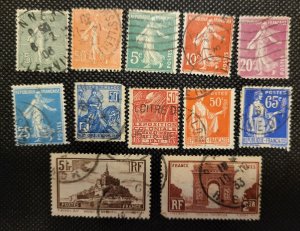 France, 1903-39, dozen remnant issues, used, SCV$4.25