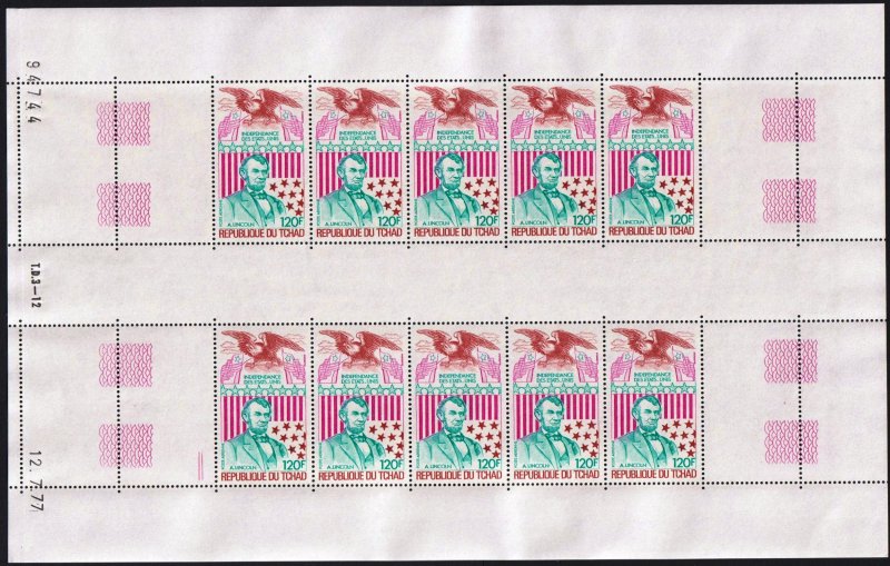 Chad 1977 USA 200 Years Ships Birds Eagle Mi.789 - 91 3 sheets MNH 3 Scans