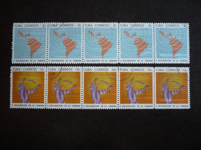 Stamps - Cuba - Scott# 931-932 - Used Strips of 5 Stamps