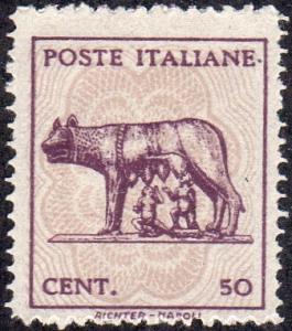 Italy 440 - Mint-NGAI - 50c She-wolf / Romulus / Remus (Unwmk) (1944) (cv $0.60)