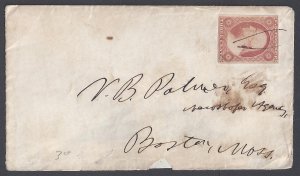 US 1850s Sc 10 TYPE I IMPERF PEN CANCEL TO BOSTON