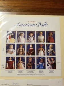 SC 3151--AMERICAN DOLLS LOWER RIGHT PLATE POSITION---COMPLETE SHEET--NOTEBOOK