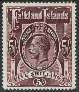 FALKLAND ISLANDS 1912 KGV 5/- MAROON