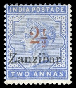 Zanzibar 1896 QV 2½ on 2a pale blue INVERTED 1 in ½ variety MLH. SG 26j.