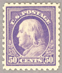 US Scott#440 OG VF 1913 50c Franklin, perf 10, SLWM, great color, no faults