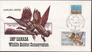 Warren Wildermuth Hand Colored/Thermographed FDC for Canada 1987 Waterfowl Stamp