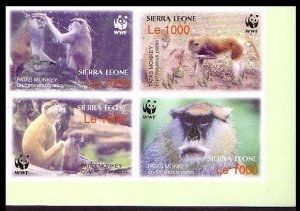 Sierra Leone WWF Patas Monkey 4 Imperf Block of 4 2004 MNH SC#2752 a-d