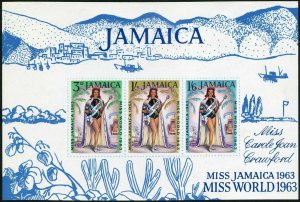 Jamaica 207a sheet,hinged.Michel Bl.2. Carole Joan Crawford, Miss World 1963.