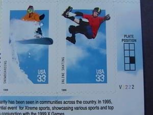 U.S.# 3321-3324-MINT/NH-LR PLATE#BLOCK OF 4-EXTREME SPORTS-1999