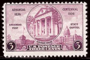 Scott 782   3¢ Arkansas Centennial Single, MNH