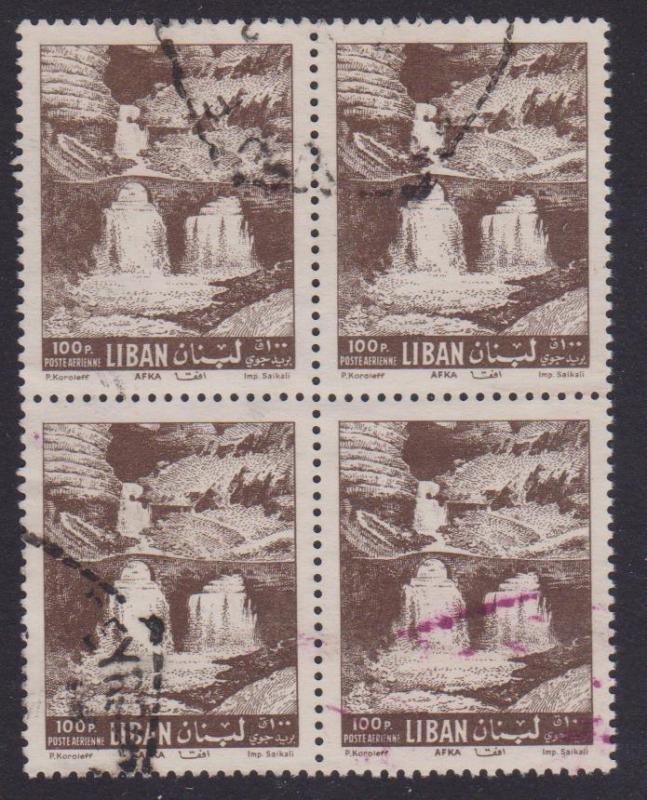 Lebanon Airmail # C325 , Afka Water Falls , F-VF used Block of 4 - I Combine S/H