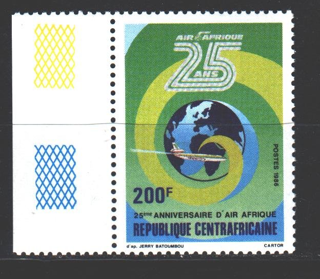 Central African Republic. 1986. 1250. 25 years old Air Africa, airplane. MNH.