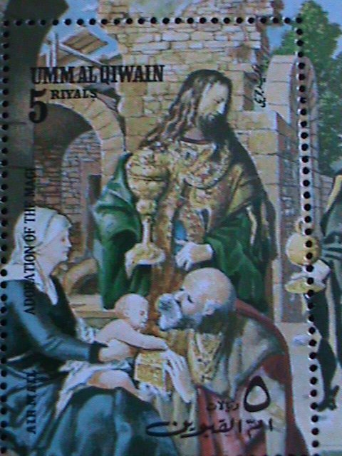 UMM AL QIWAIN- AIRMAIL-FAMOUS PAINTING- ADORATION OF THE MAGI S/S VF EST.$8