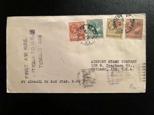 1929 Antigua BWI Airmail First Flight Cover FFC to Chicago IL USA via San Juan