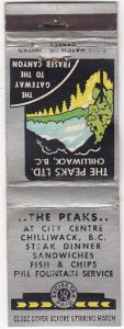 Canada Revenue 1/5¢ Excise Tax Matchbook THE PEAKS, Chilliwack, B.C.