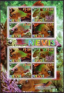 Nevis WWF Rainbow Parrotfish MS 2007 MNH SC#1510a-d SG#MS2019 MI#2208-2211