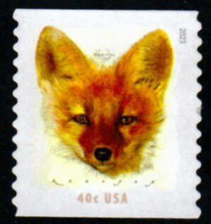 SC# 5743 - (40c) - Red Fox, Coil - Die Cut 11 Vertical - Used Single - Off Paper