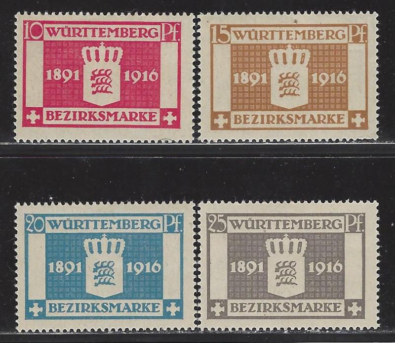 German States Wurttemberg Scott # O35 - O38, mint hr