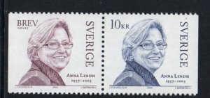 Sweden Sc 2474 2002 Anna Lindh Memorial stamp pair mint NH