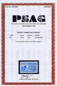 SC# E9 ORIGINAL GUM MNH 10c SPECIAL DELIVERY BICYCLE, 1914, PSAG CERT, VF 