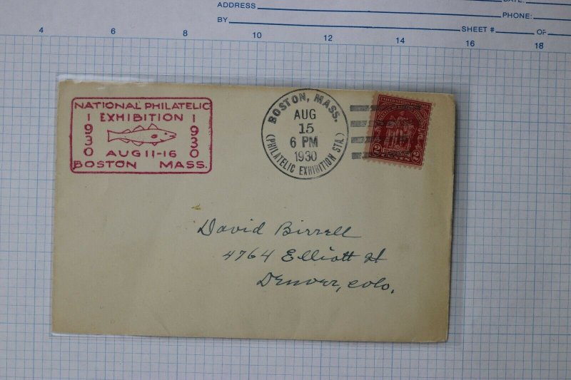 National Philatelic Exhibition Boston MA Convention Cachet Cover 1930 fish logo