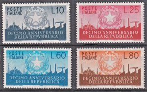 1956 Italy Sc #710-13 set - Tenth Anniversary of the Republic MH Cv$12.30