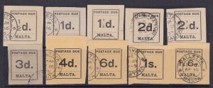 Malta Scott J1-J10,  1925 Postage Dues,  F/VF Used,  Scott $172