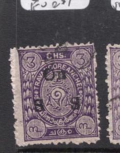 India Travancore SG O8 Reversed Wmk VFU (6dij)