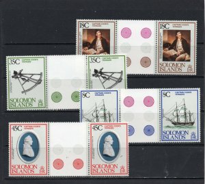 SOLOMON ISLANDS 1979 SHIPS/CAPT. COOK SET OF 4 GUTTER PAIRS MNH