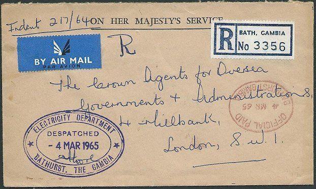 GAMBIA 1965 Official Paid registered airmail cover Bathurst to UK.........41100