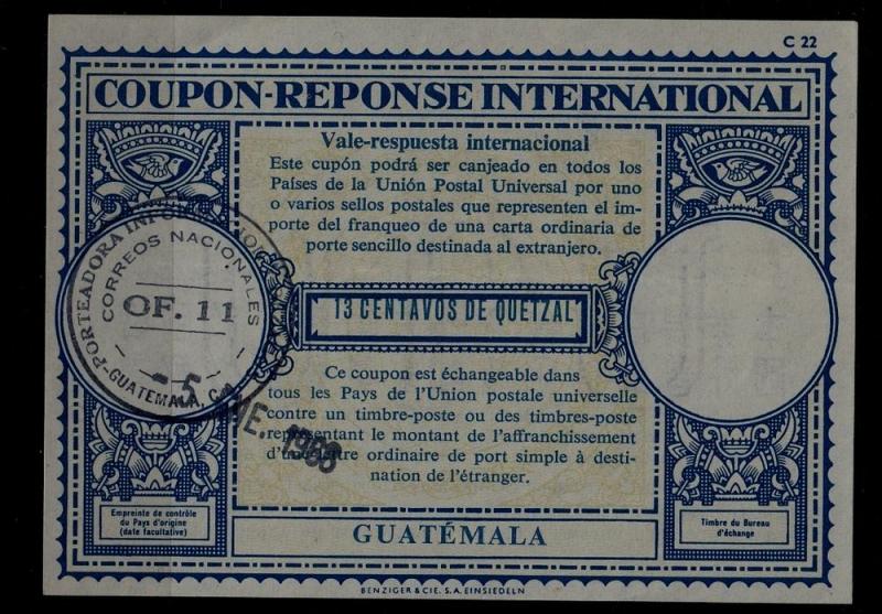 Guatemala IRC (intl. reply coupon) 1968 folded