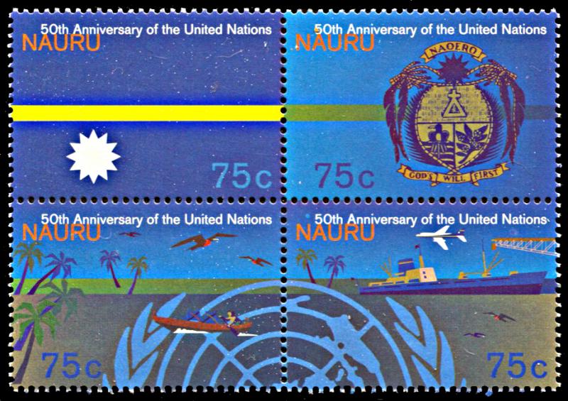 Nauru 418a, MNH, 50th anniversary of United Nations block of 4