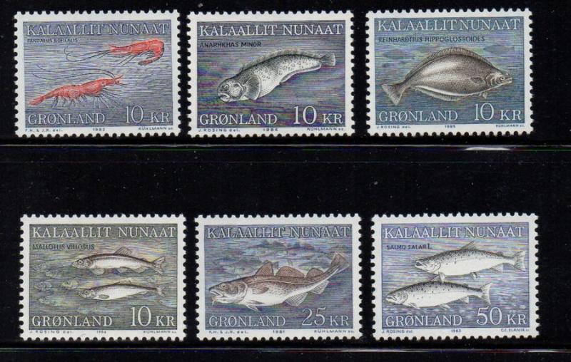 Greenland Sc 136-41 1981-6 Fish stamp set mint NH