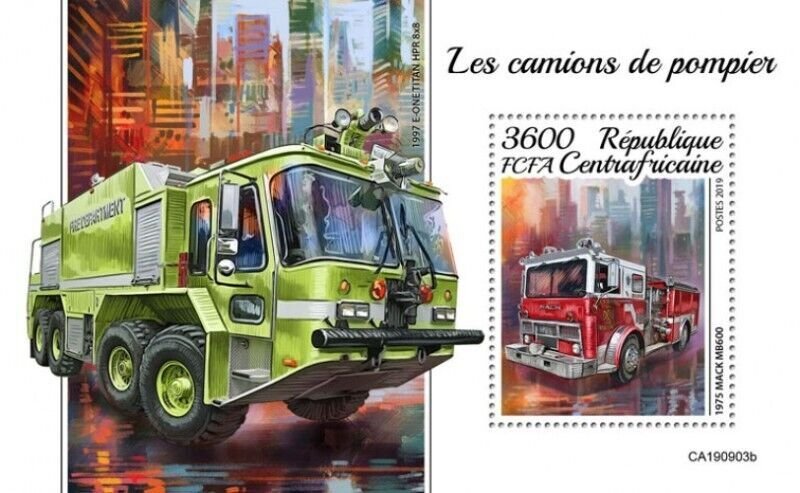 Central Africa - 2019 Fire Trucks - Stamp Souvenir Sheet - CA190903b