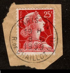 France  #756, Used, Postmark PARIS 34, R. de CHAILLOT (16e), 8-6-1959