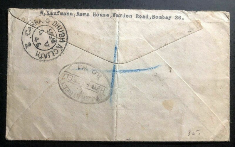 1946 Bombay India Airmail Cover To London England Redirected To Dublin Ireland