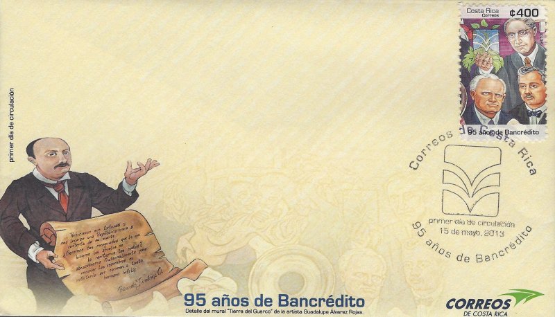 Costa Rica 95 Years of Bancrédito  Sc 654 FDC 2013