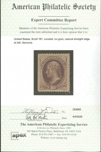 U.S. #161 MINT WITH APS CERT NO GUM