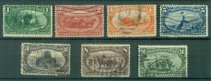 US #285-91, 1¢ - 50¢ Complete lower vals of set, sound, F/VF, Scott $317.25