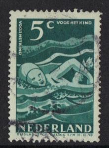 Netherlands #B190  used  1948   child welfare 5c  swimming
