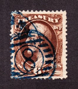 US O75 6c Treasury Dept Official Used Blue Double Barred Circle 8 Fancy Cancel