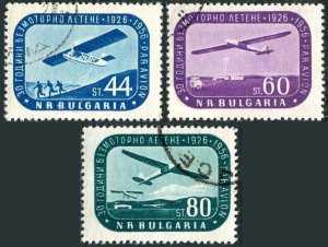 Bulgaria C72-C74, used. Mi 1002-1004. Air Post 1956. Gilder flights in Bulgaria.