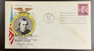 1052 Fluegel Cachet Patrick Henry Liberty Series FDC 1955