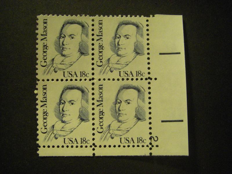 Scott 1858, 18c George Mason, PB4 #2 LR, MNH Great Americans Beauty