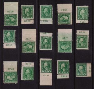1917 Sc 498 MH lot of 15 singles, plate numbers 8908 / 8932 Hebert CV $45 (B07