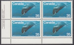 Canada - #814 Endangered Wildlife - Bowhead Whale Plate Block - MNH