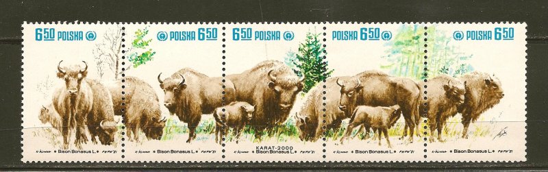 Poland Bison Setenant Strip of 5 1981 MNH