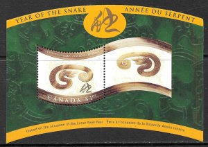 CANADA 2001 Chinese New Year / Year of the Snake Souvenir Sheet Sc 1884 MNH